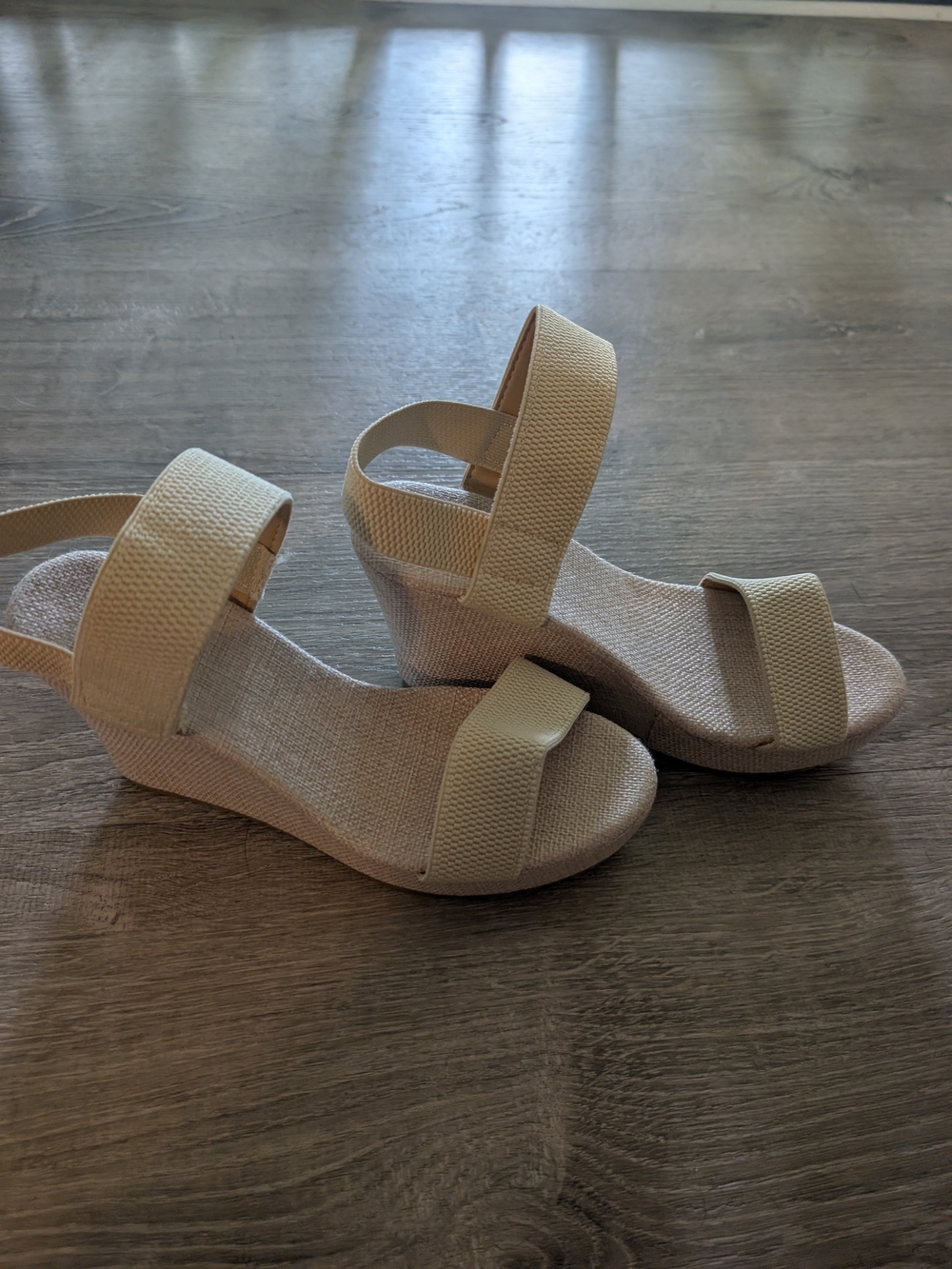 Neutral Beige Wedge Sandals with Elastic Straps - Women